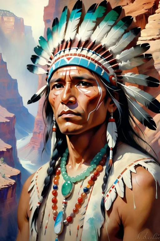 American Indian Men Portrait A Background Bottom Of The Gran...