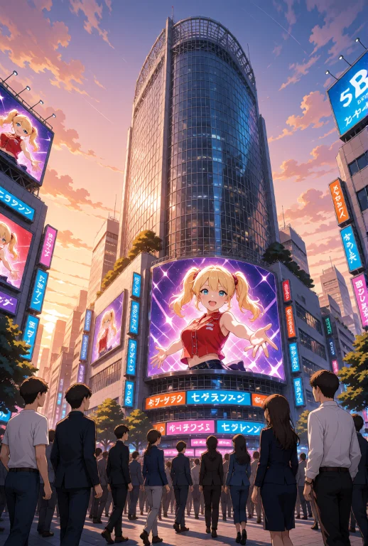 A Bustling Futuristic City Street Featuring A Diverse Crowd...