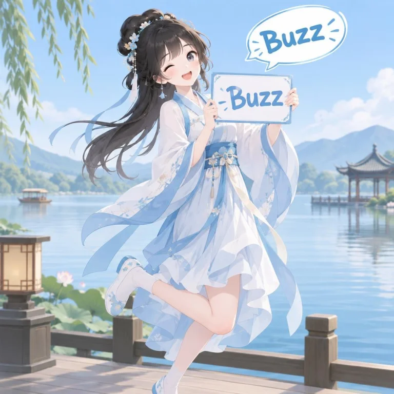 1girl,lakeside,hanfu,needbuzz, Holding Sign, Lines Where The...