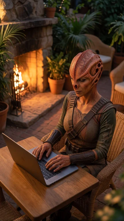 Tmrnfml Alien Woman, Chest-up, Slightly Low Angle, Seated At...