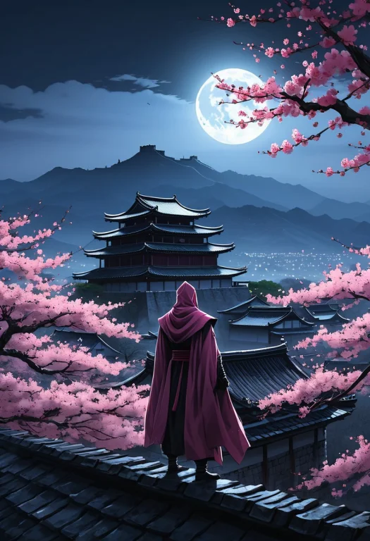 Concept Art, Wide Angle Shot, A Stealthy Pink Ninja, In The...
