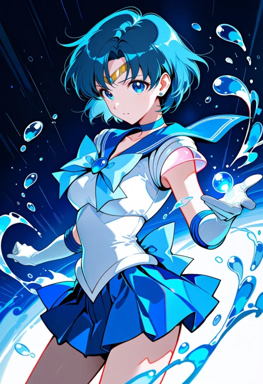 1girl, Mizuno Ami, Blue Hair, Short Hair, Blue Eyes, Magical...