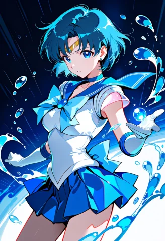 1girl, Mizuno Ami, Blue Hair, Short Hair, Blue Eyes, Magical... — Stable Diffusion AI Prompt: 1girl, mizuno ami, blue hair, short hair, blue eyes, magical girl, blue theme, c...
