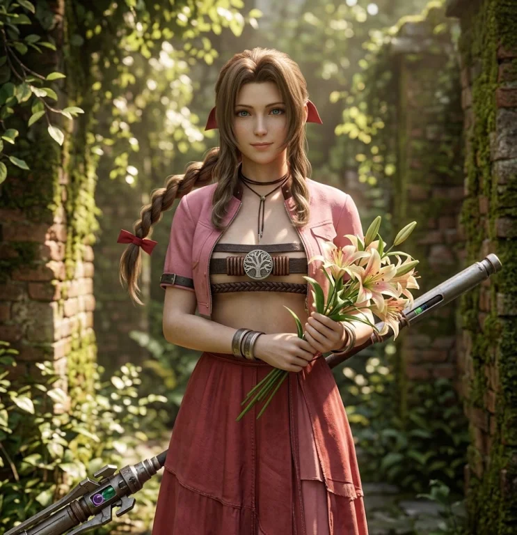 Please Generate Image Of Realistic Aerith Gainsborough Weari...