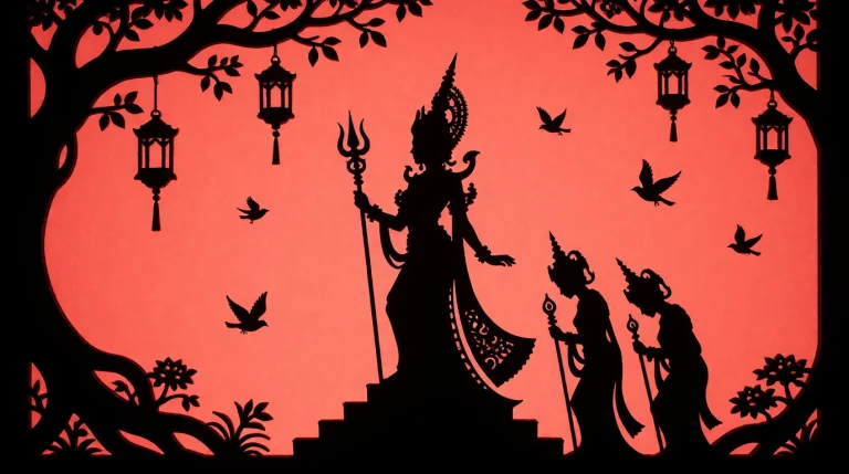 Black Shadow Silhouettes Contrast Sharply Against A Luminous...