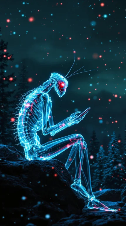 X-ray, Close-up Photograph Of An Anthropomorphic Mantis Dude...