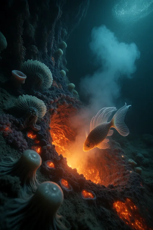 4. Underwater Volcanic Vent Ecosystem, Bioluminescent Creatu...