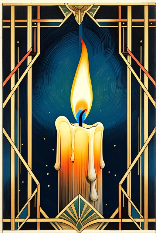 A Color Art Deco Drawing. A Flickering Candle Flame In The N...