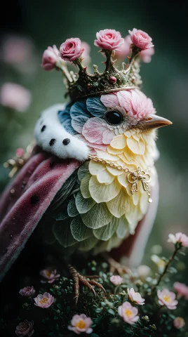 Zidiusart, Create An Image Of A Small Bird Made From Delicat... — Stable Diffusion AI Prompt: zidiusArt, create an image of a small bird made from delicate flower petals, per...