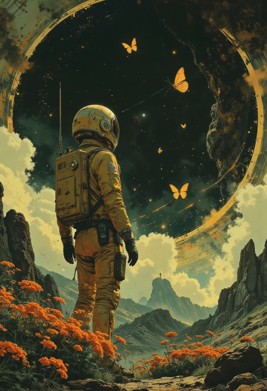 An Astronaut Standing Sideways On With His Head Raised. Smal...