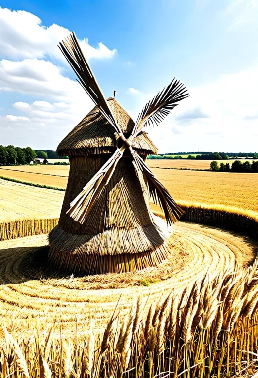 A Dutch Windmill Built Entirely Of Bound Straw And Woven Hay...