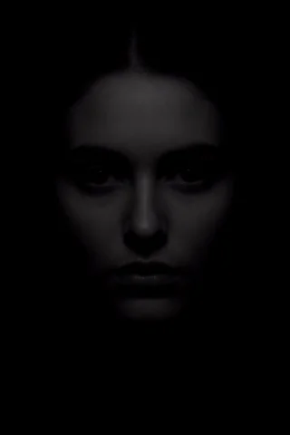 Pure Black Darkness. A Black Image. A Faint Shadowed Outline... — Stable Diffusion AI Prompt: pure black darkness. a black image. a faint shadowed outline of a feminine face.