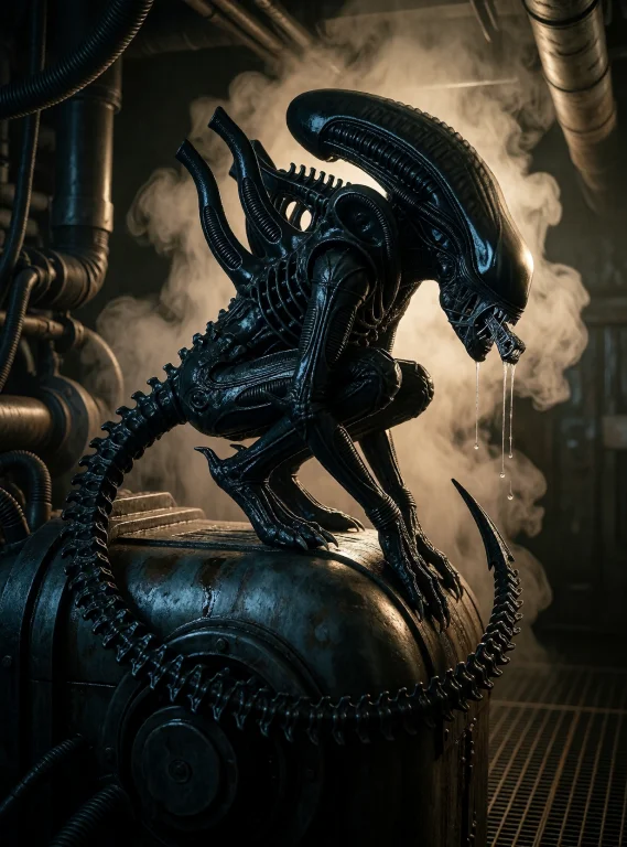 Catusmorph, Xenomorph, Alien, A Xenomorph Crouches On Top Of...