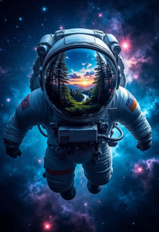 In Zero Gravity A Lost Astronaut Floating In Outer Space. De...