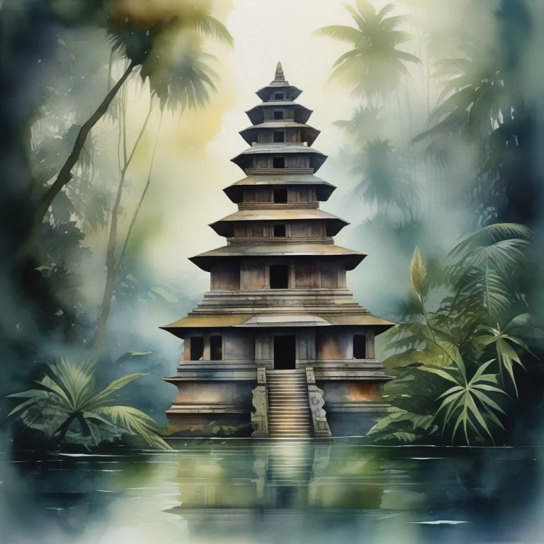 Masterpiece, Best Quality, A Sunken Temple Half-swallowed By...