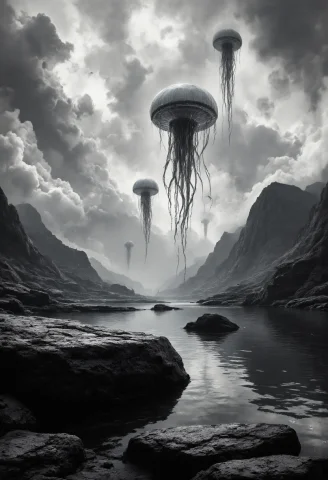 Breathtaking Cinematic Photo Silhouette Art, This Is A Black... — Stable Diffusion AI Prompt: breathtaking cinematic photo Silhouette Art, This is a black-and-white digital a...