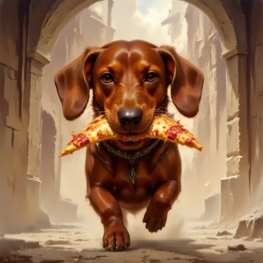 Dfop-v1.0 Style Oil Painting That Features A Dachshund Runni...