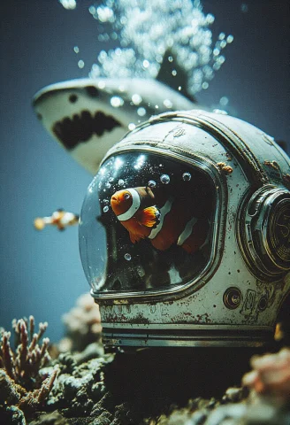 Ultra-realistic Cinematic Underwater Scene Viewed From A Low... — Stable Diffusion AI Prompt: Ultra-realistic cinematic underwater scene viewed from a low-angle ocean floor p...