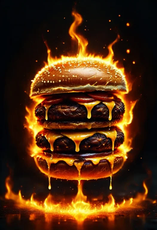 An Epic Photo Of A Burger Made Of Flames, Flamestyle, Master...