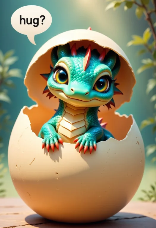 The Picture Captures The Moment When A Chibi Dragon Hatches...
