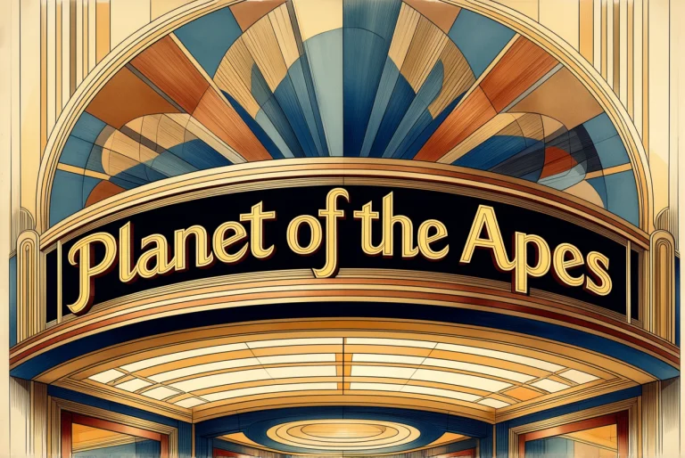 A Color Art Deco Drawing. An Artistic Sign On The Theater Aw...