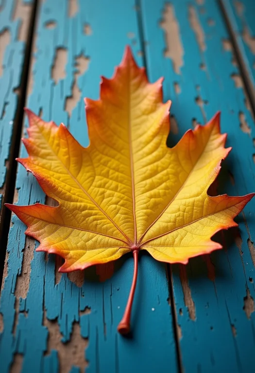 Highly Detailed Yellow Leaf With Fine Textures On A Weathere...