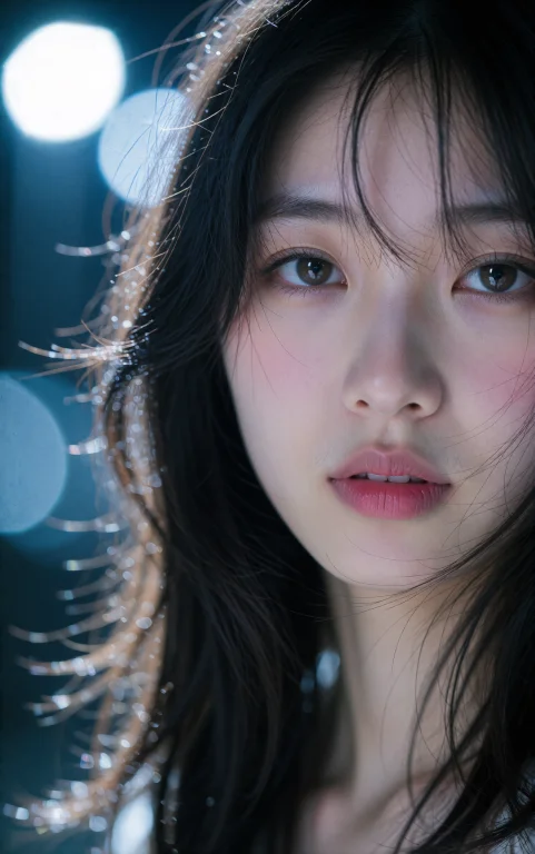 A Cinematic Portrait Of A Young Asian Woman With Windswept D...