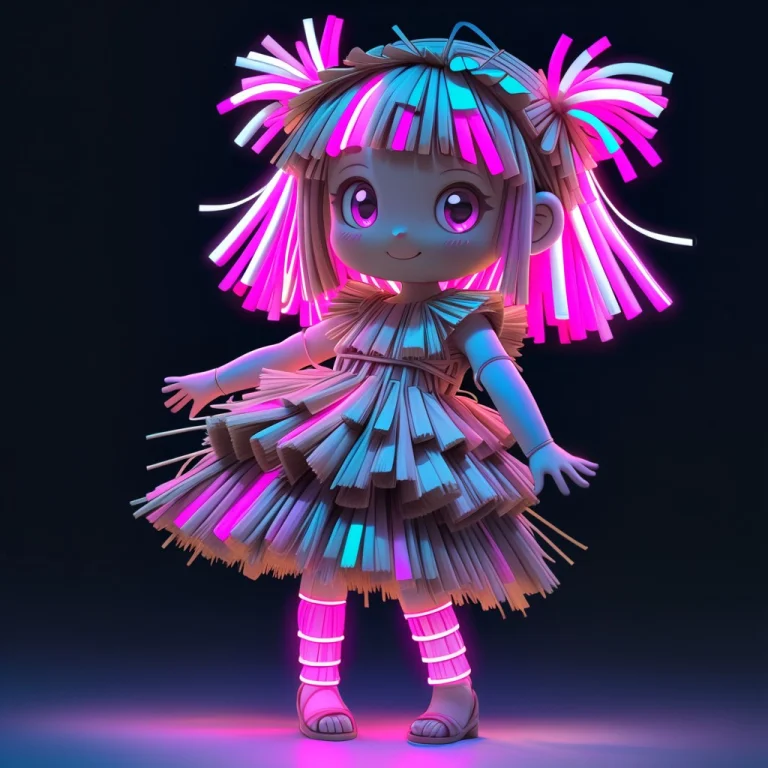 Neon Girl Made Of Straw, Straw Dress, Pink Tones, Cuteness O...
