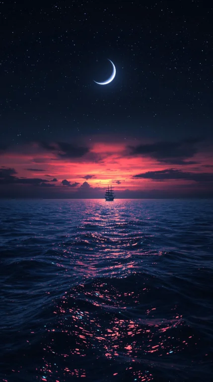 A Majestic Cinematic Shot Frames The Lone Ship Gliding Acros...