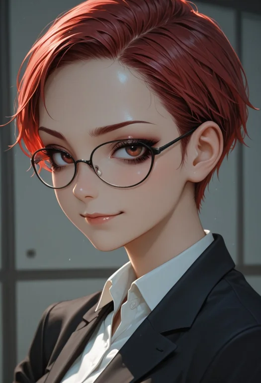, Very Short Hair, Red Hair, Glasses, Mascara, Solo, Smirk,...