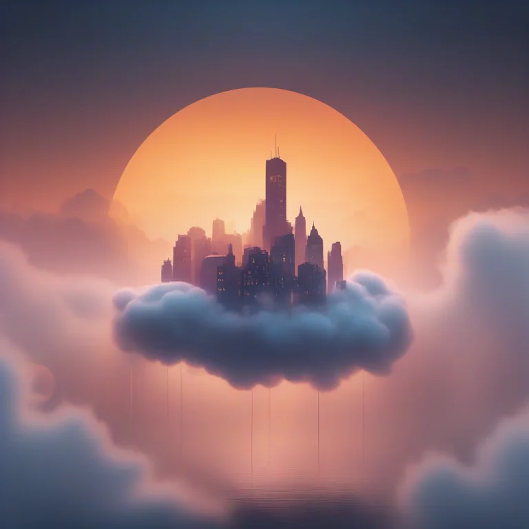 A Floating City Tethered Above Toxic Clouds, Warm Ambient Gl...