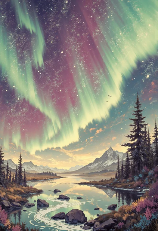 In The Style Of Ff-td, The Aurora Borealis, Also Known As Th...