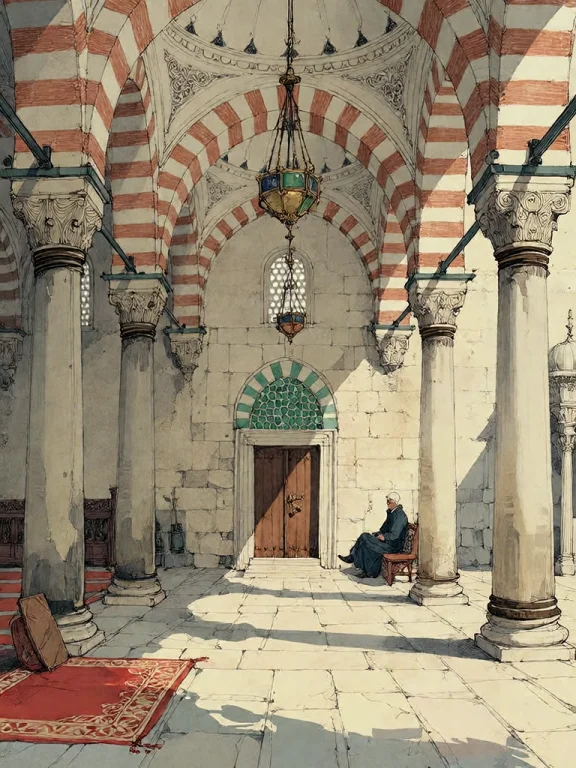 Bradhamel Art Style. A Long, Sunlit Interior Hallway Of A Hi...