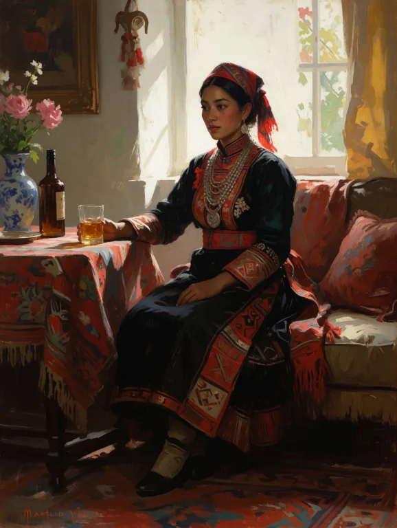 Digital Painting Of An Ethnic Model With A Glass Of Whisky I...