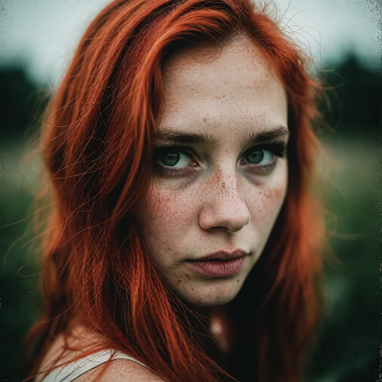 A Close-up Portrait Of A Young Woman With Long, Vibrant Red...