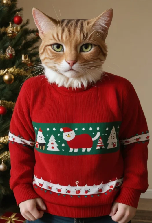 Masterpiece, Best Quality1.2, Christmassweater, Animal, Cat
