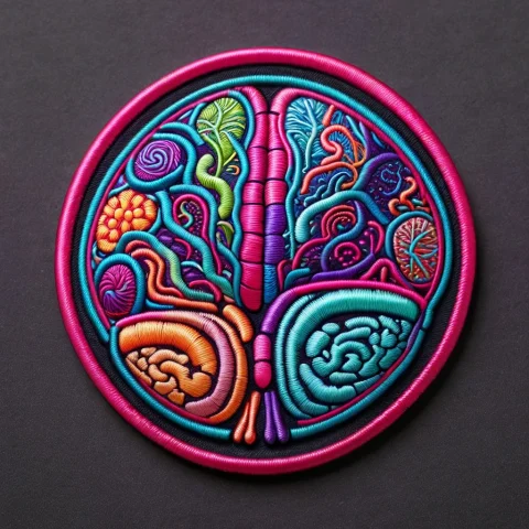 Ral-embroideredpatch , A Colorful Cartoon Brain Embroidered... — SDXL AI Prompt: ral-embroideredpatch , A colorful cartoon brain embroidered as a real fabric pat...