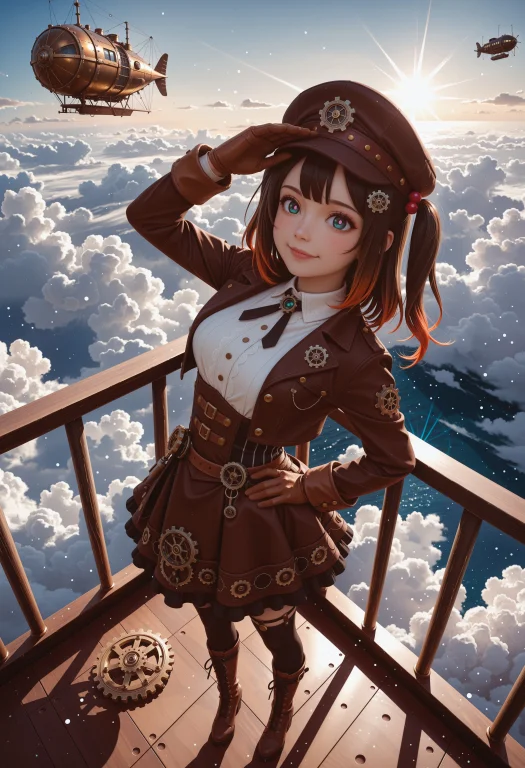 1girl, Brown Hair, Two Side Up1.2, Hair Ribbon, Aqua Eyes, B...