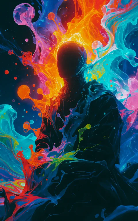 A Faceless Human Silhouette Seated Or Standing At The Center...