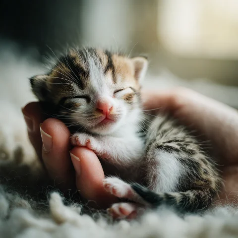 Stunning Kitten Photo Prompt — Stable Diffusion AI Prompt: A little tabby kitten, only a few days old, fits in your hand.