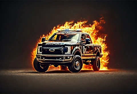 On Fire F250 Truck , Racing From The Police — SDXL AI Prompt: on fire F250 truck , racing from the police