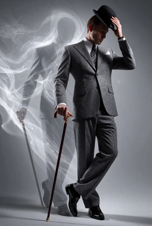 Amarina, A Tall Man Putting On A Bowler Hat With One Hand, T...