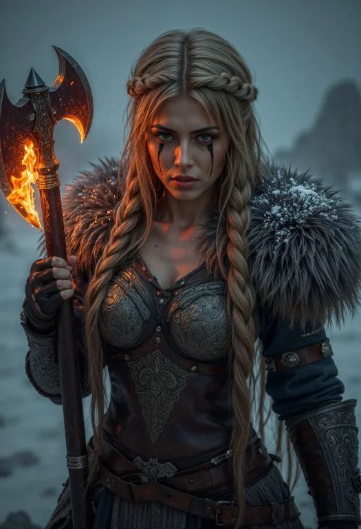 R3alism, A Warrior In A Snowy, Mystical Setting. The Subject...