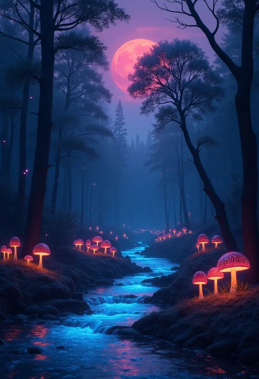 Beneath A Sky Painted In Hues Of Twilight Purple, A Forest O...