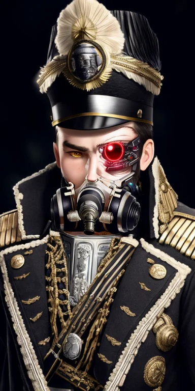 Cybernetic Hed, Looking At Viewer, Mechanical Eye Lens, Red...