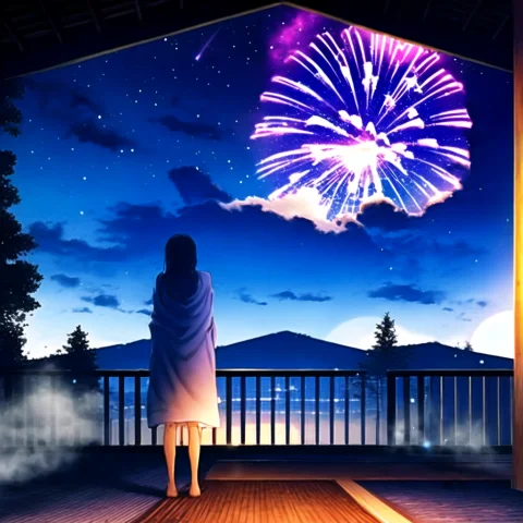 Masterpiece, Best Quality, Highly Detailed,1girl, Aerialfire... — Stable Diffusion AI Prompt: masterpiece, best quality, highly detailed,1girl, aerial_fireworks, aurora, balc...