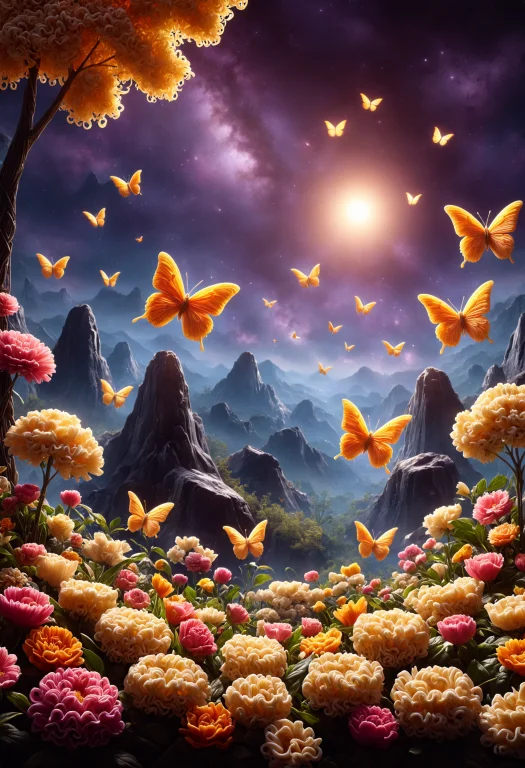 Spring Landscape, Flowers, Nature, Butterflies, Night Sky, S...