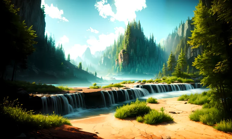 A Photo Of Photorealistic Environment With Rocks, Trees, Roc...