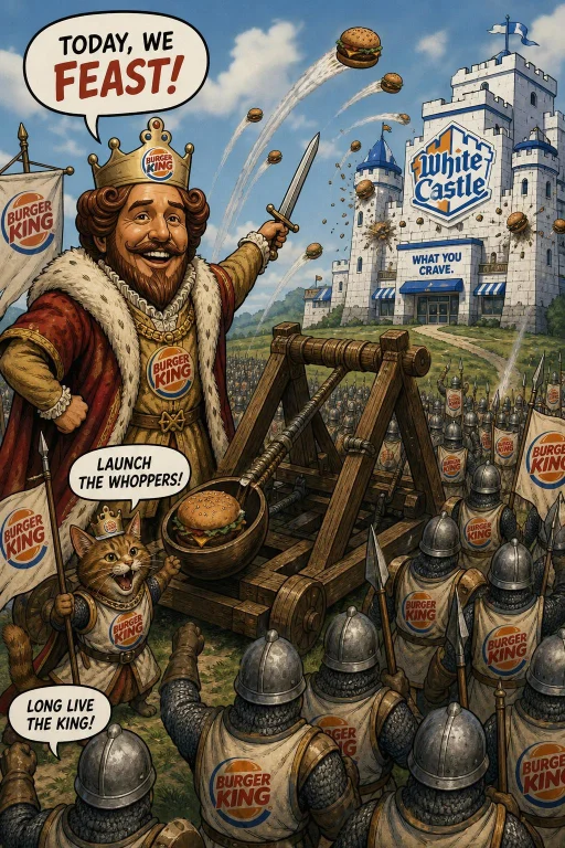 Create For A Me A Funny Comic Image Of Featuring The Burger...