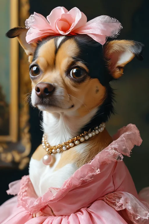 Painting Of A Bug-eyed Nervous Chihuahua Wearing A Pink Tutu...